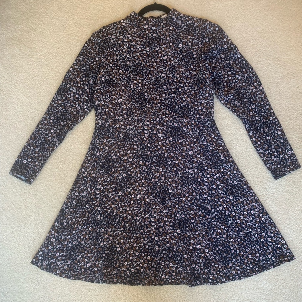 LOFT Black Floral Midi Dress